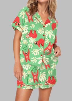 Sloth Floral Pajama Set For Women