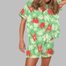 Sloth Floral Pajama Set For Women