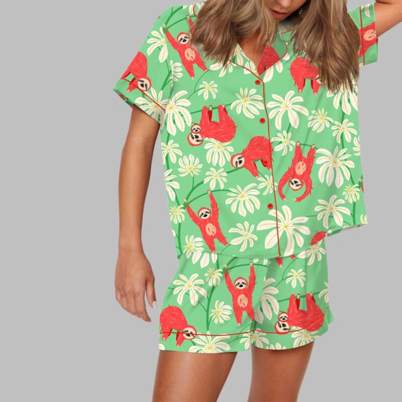 Sloth Floral Pajama Set For Women - Image 2