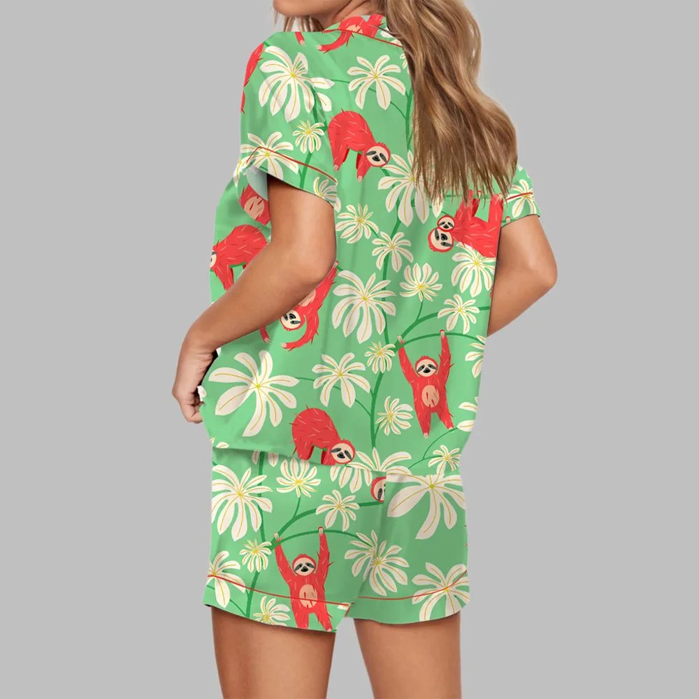 Sloth Floral Pajama Set For Women - Image 3
