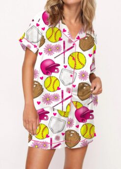 Softball Satin Pajama Set For Women