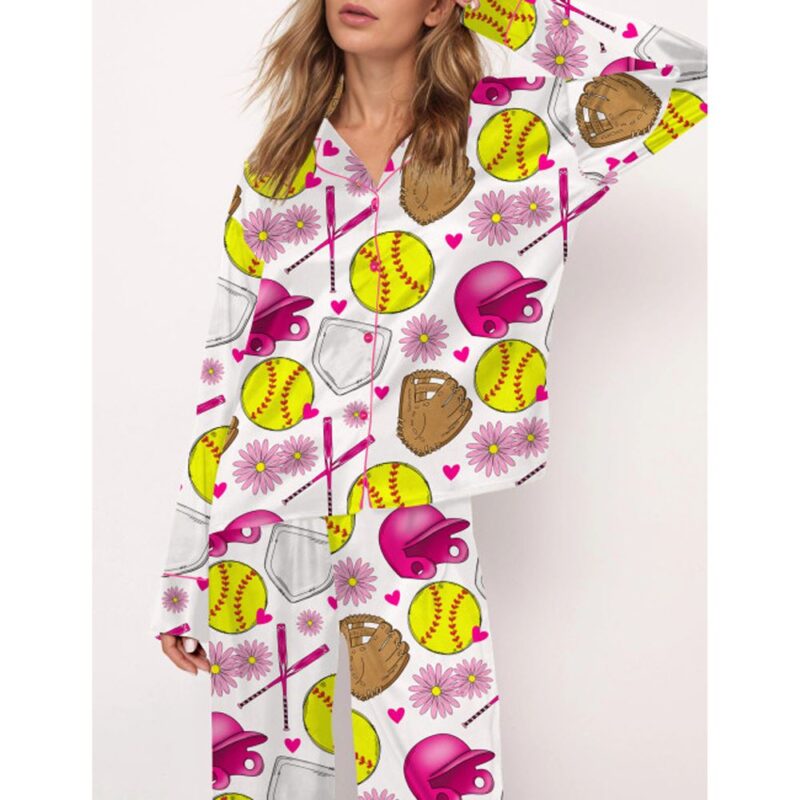 Softball Satin Pajama Set For Women - Image 3