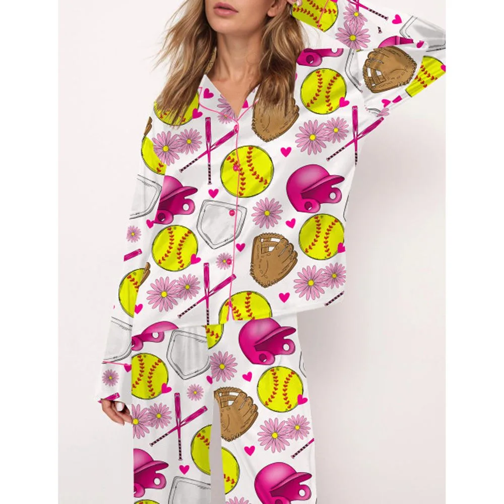 Softball Satin Pajama Set For Women - Image 3