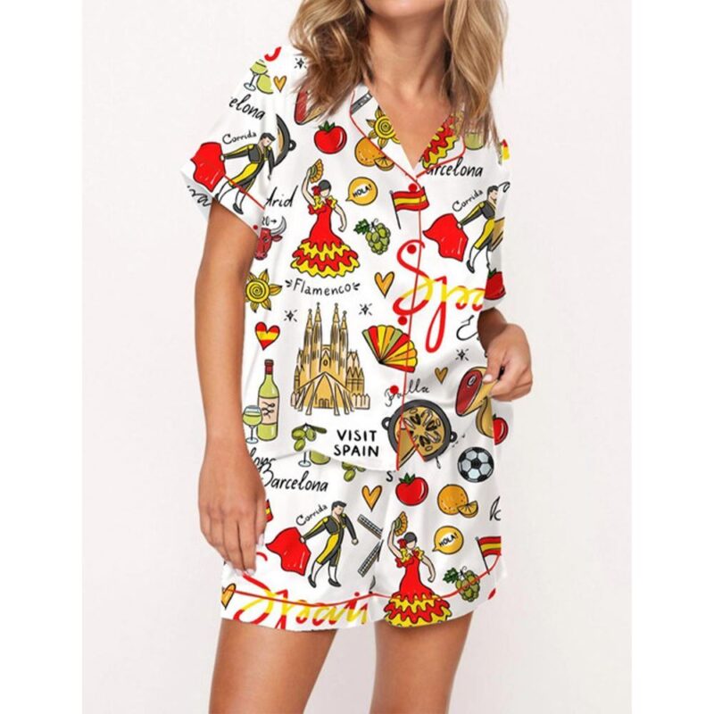 Spain Travel Satin Pajama Set For Women