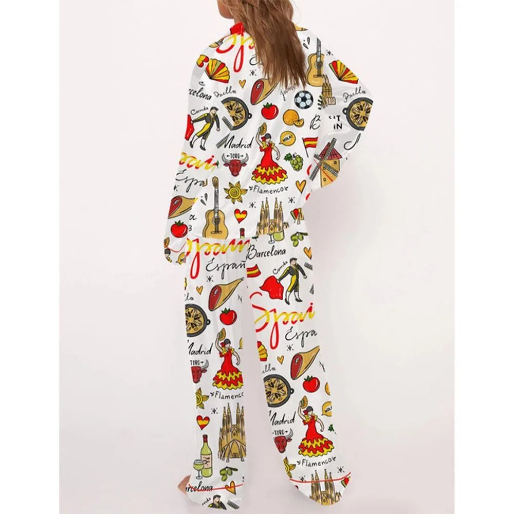 Spain Travel Satin Pajama Set For Women - Image 3