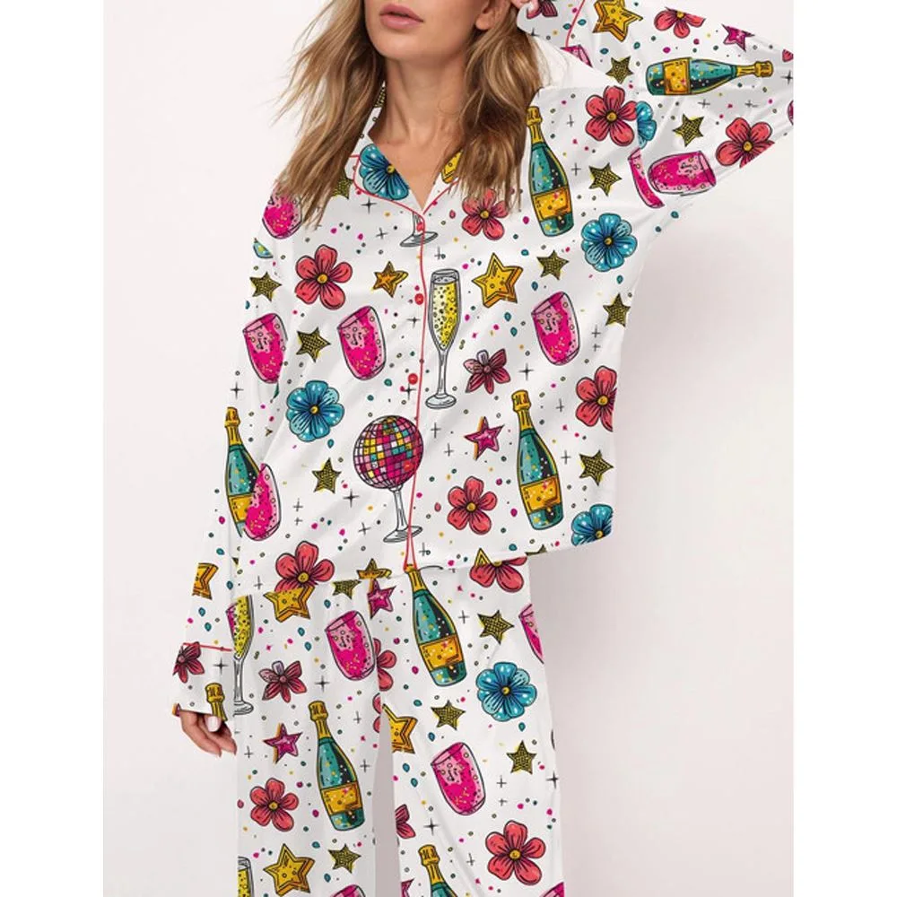 Sparkly Glitter Champagne Satin Pajama Set For Women - Image 2