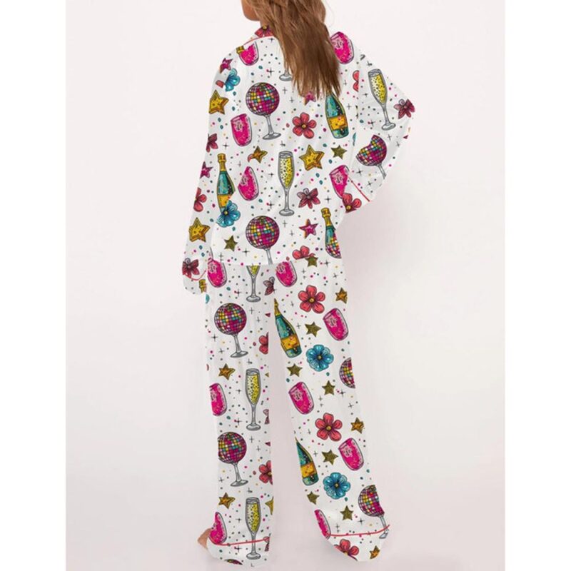 Sparkly Glitter Champagne Satin Pajama Set For Women - Image 3