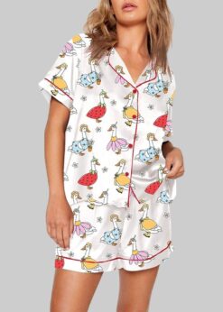 Spring Porch Goose Pattern Pajama Set