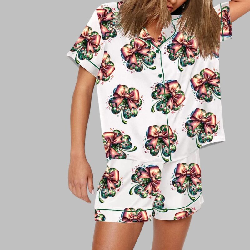 St. Patrick's Day Disco Shamrock Print Pajama Set - Image 2