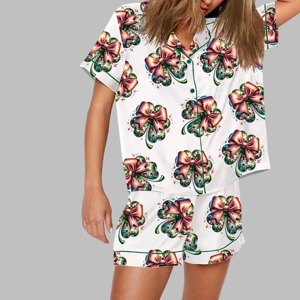 St. Patrick's Day Disco Shamrock Print Pajama Set - Image 2