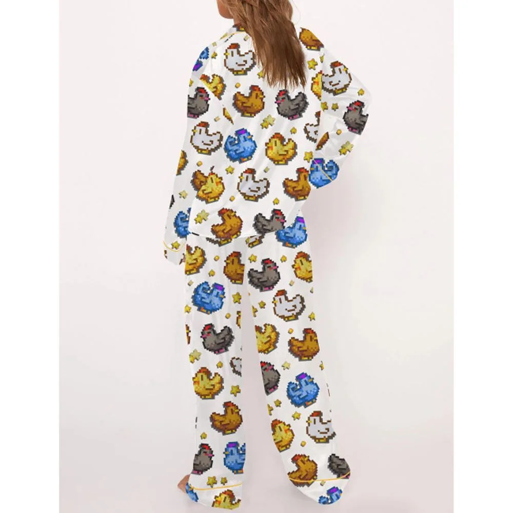 Stardew Valley Chicken Satin Pajama Set For Women - Image 3