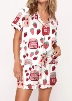 Strawberry Satin Pajama Set For Women