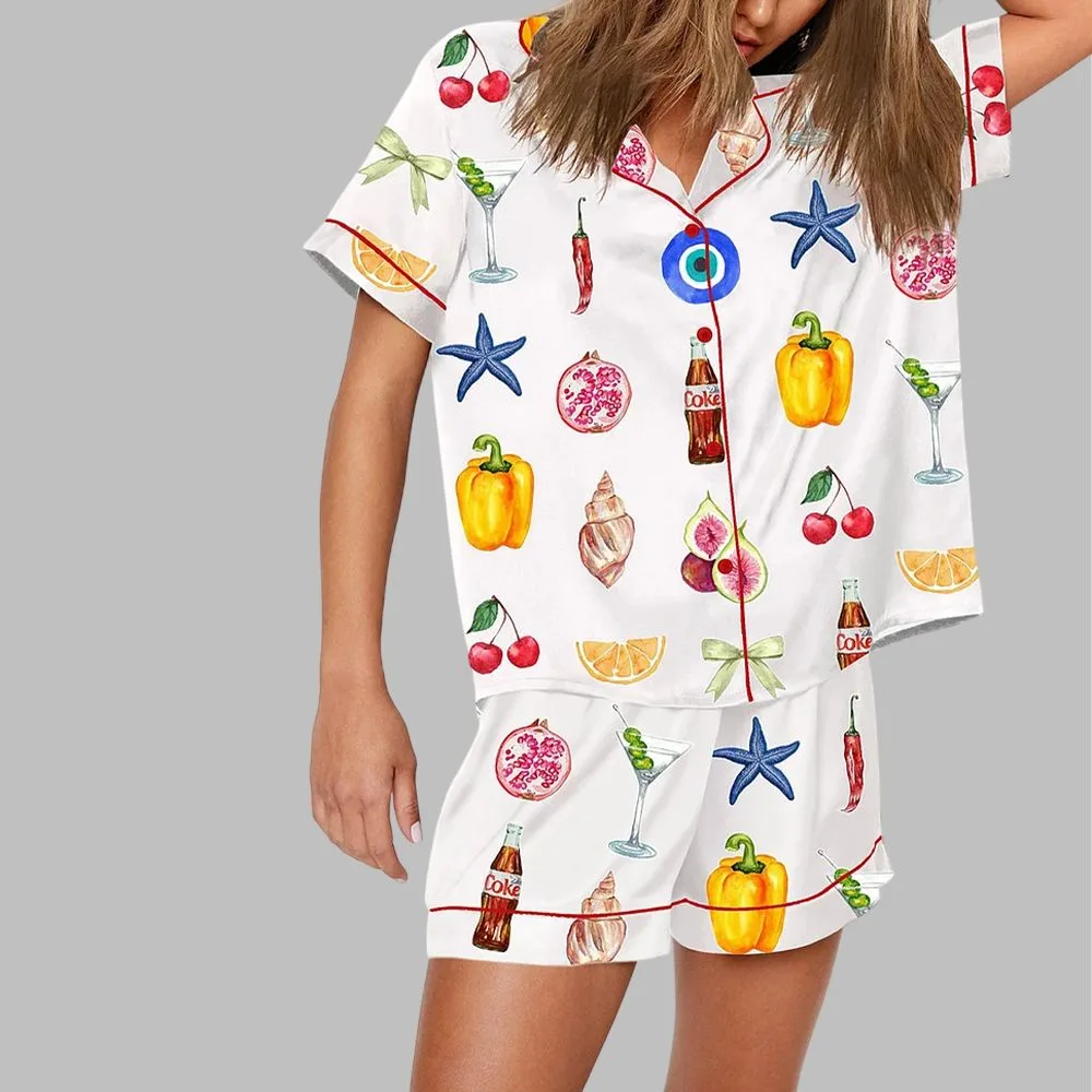 Summer Aesthetic Collage Pattern Pajama Set - Image 2