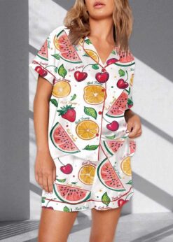 Summer Fruit FDT Print Pajama Set For Women