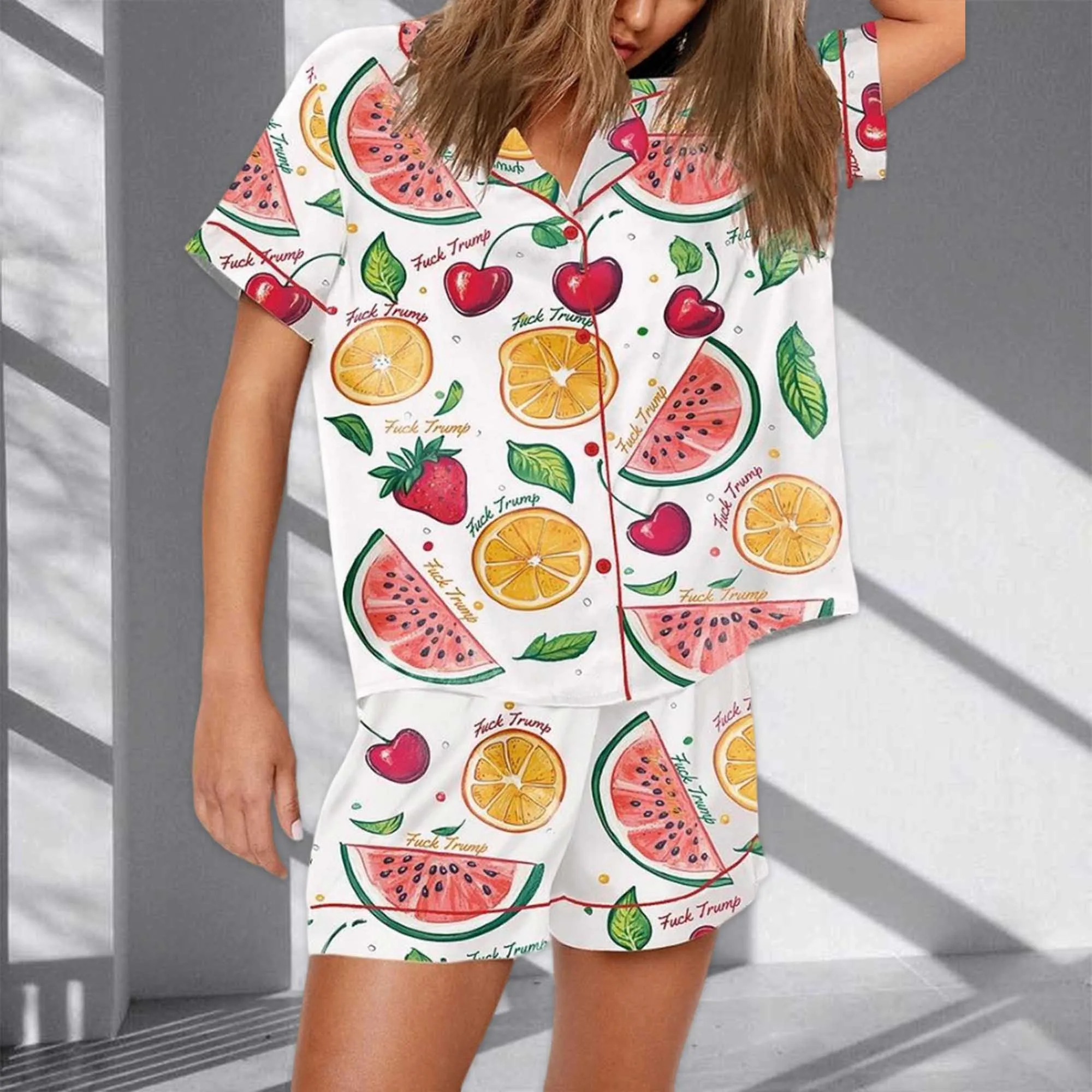 Summer Fruit FDT Print Pajama Set For Women - Image 2
