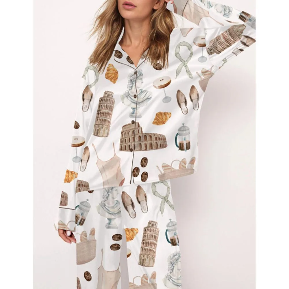 Take Me To Italy Satin Pajama Set For Women - Image 3