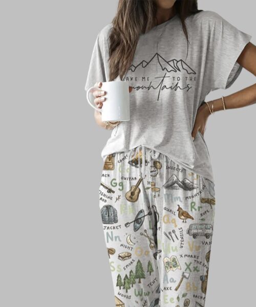 Take Me To The Mountains Gras Casual Pajama Set For Women