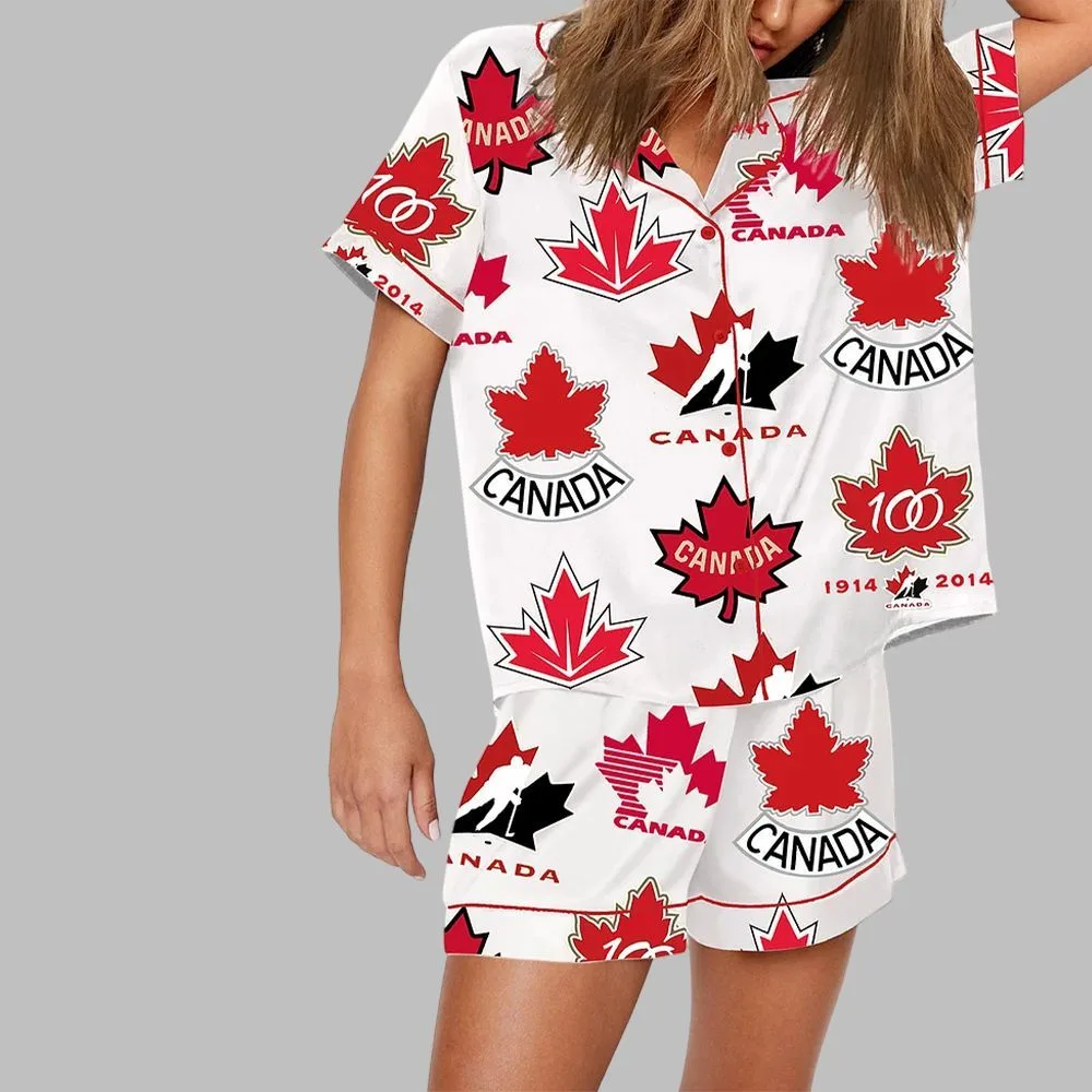 Team Canada Hockey Print Satin Pajama Set - Image 2