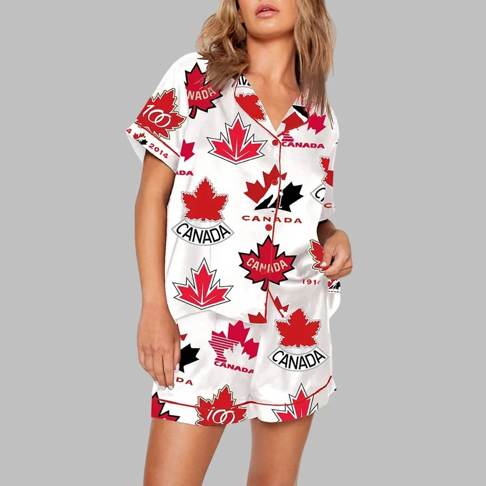 Team Canada Hockey Print Satin Pajama Set - Image 3