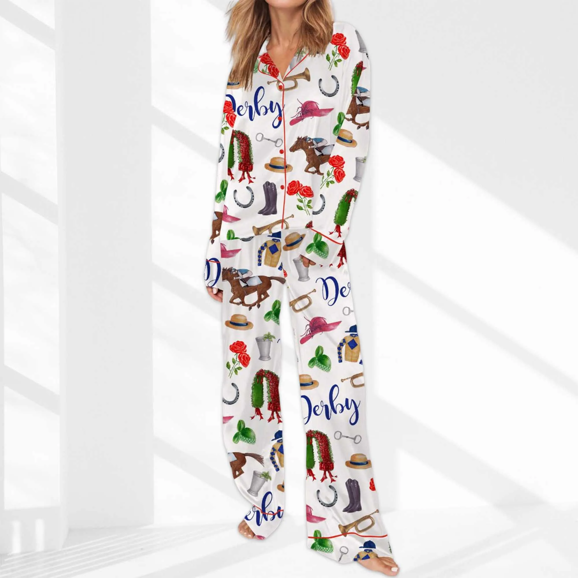 The Kentucky Derby Satin Pajama Set For Women - Image 2
