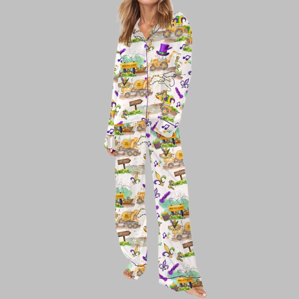 Throw Me Something Mister Mardi Gras Pajama Set For Women - Image 3