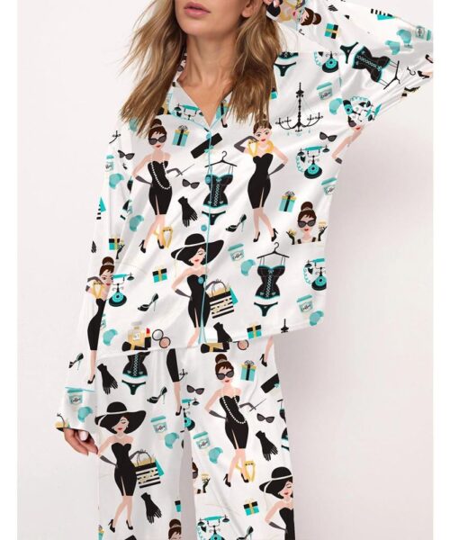 Tiffany's Breakfast Satin Pajama Set For Women