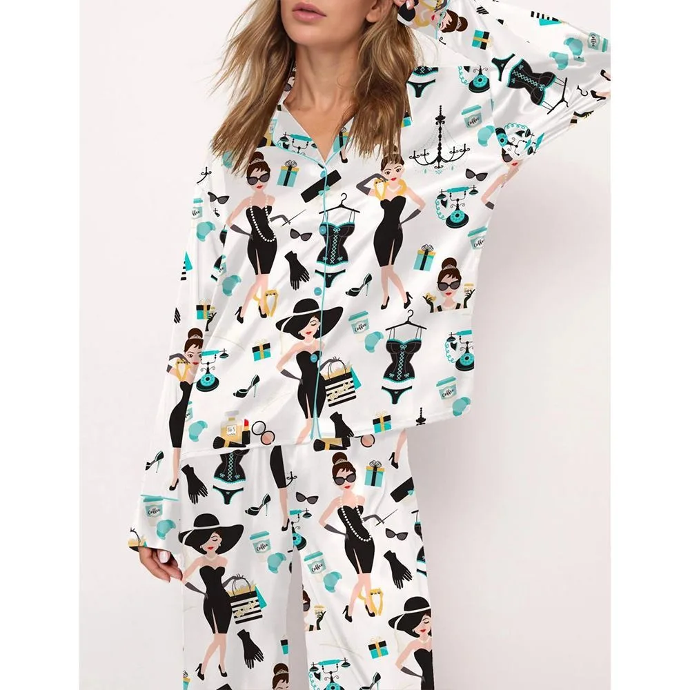 Tiffany's Breakfast Satin Pajama Set For Women