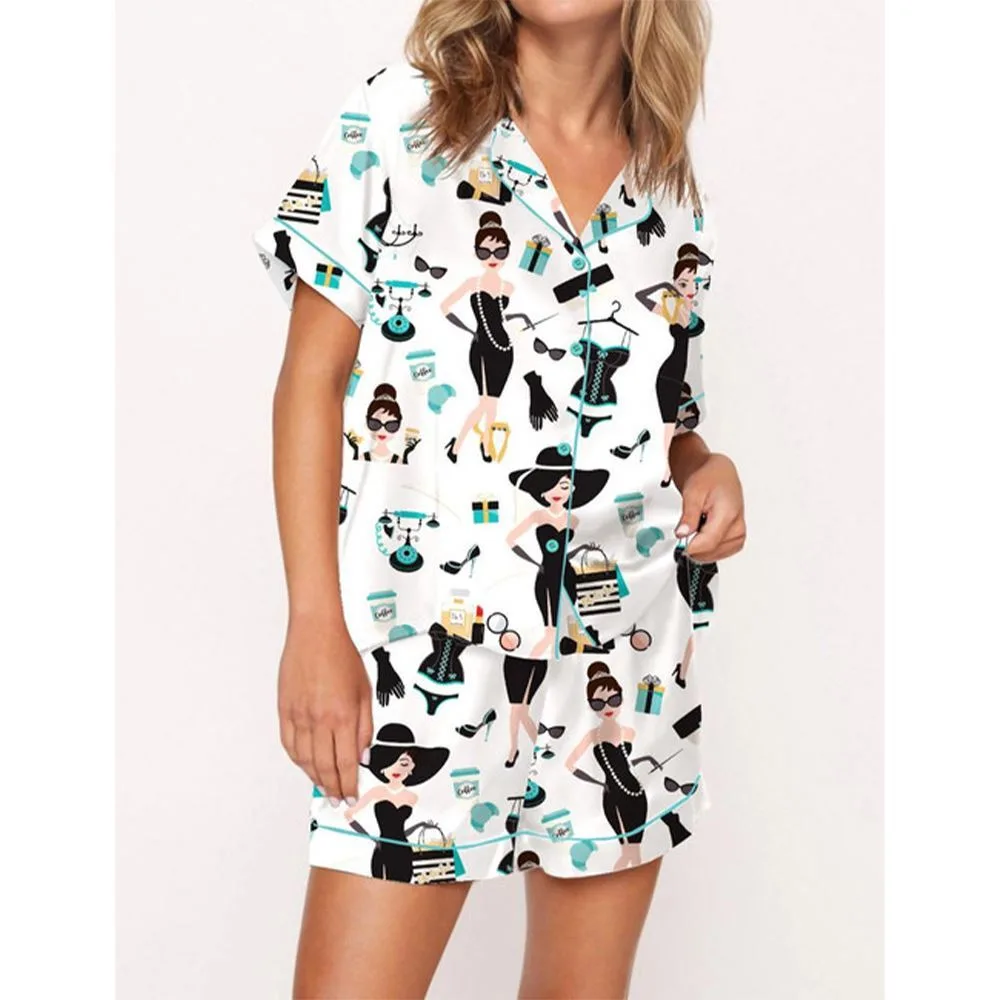 Tiffany's Breakfast Satin Pajama Set For Women - Image 3