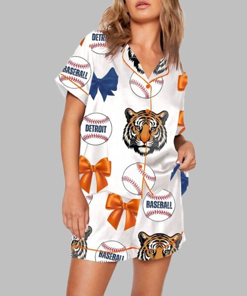 Tigers Baseball And Bows Print Pajama Set