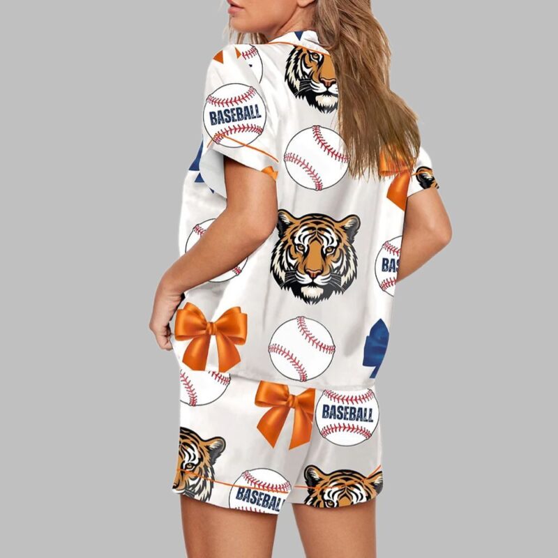 Tigers Baseball And Bows Print Pajama Set - Image 3