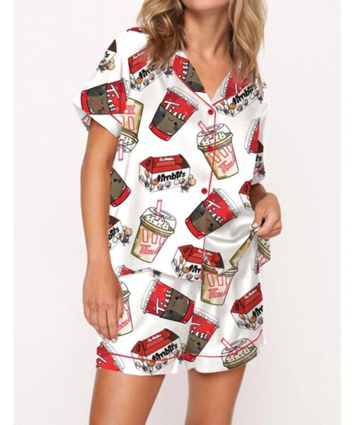 Tim Coffee Satin Pajama Set For Women