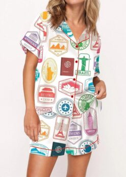 Travel Passport Destination Stamp Pajama Set For Women
