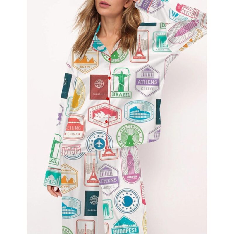Travel Passport Destination Stamp Pajama Set For Women - Image 2