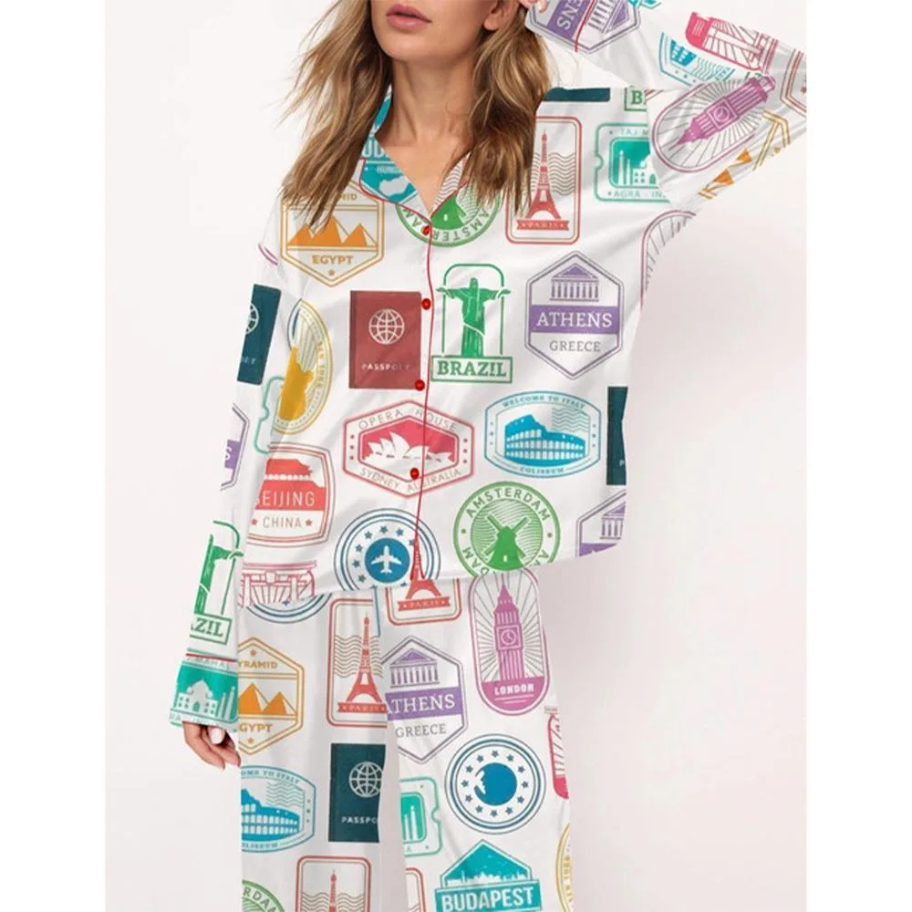 Travel Passport Destination Stamp Pajama Set For Women - Image 2