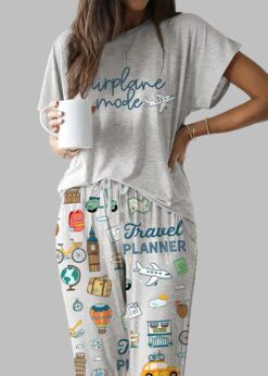 Travel Planner Casual Pajama Set For Women