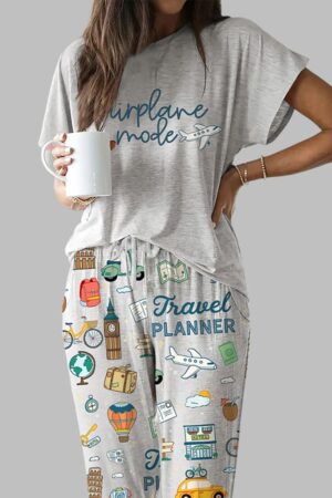 Travel Planner Casual Pajama Set For Women