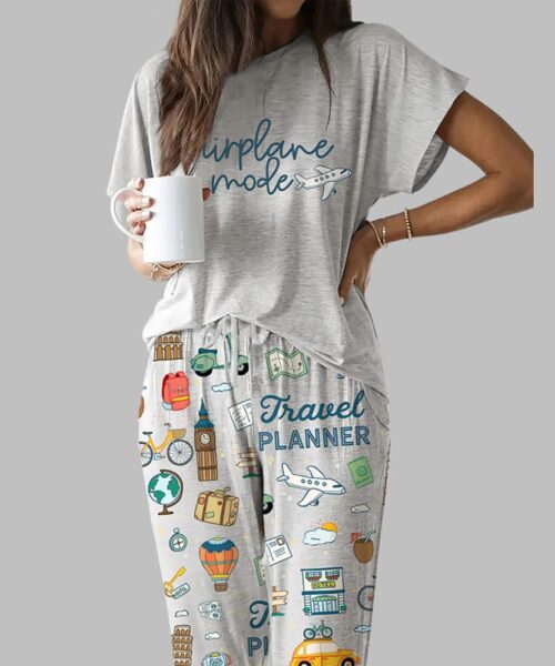 Travel Planner Casual Pajama Set For Women