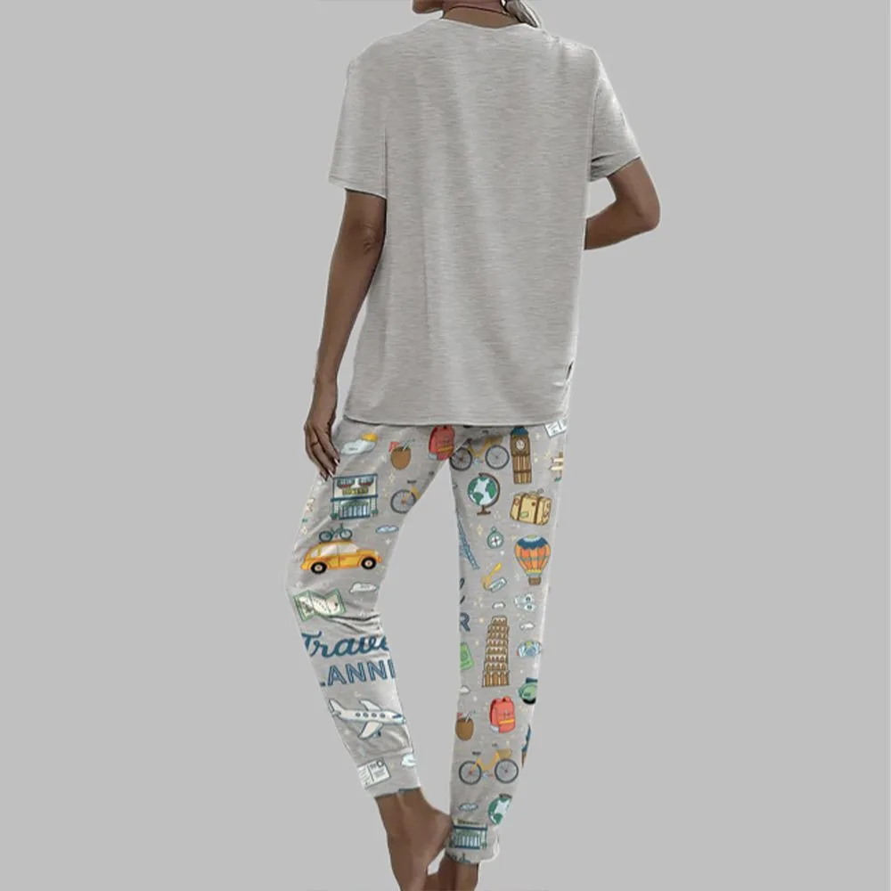 Travel Planner Casual Pajama Set For Women - Image 2