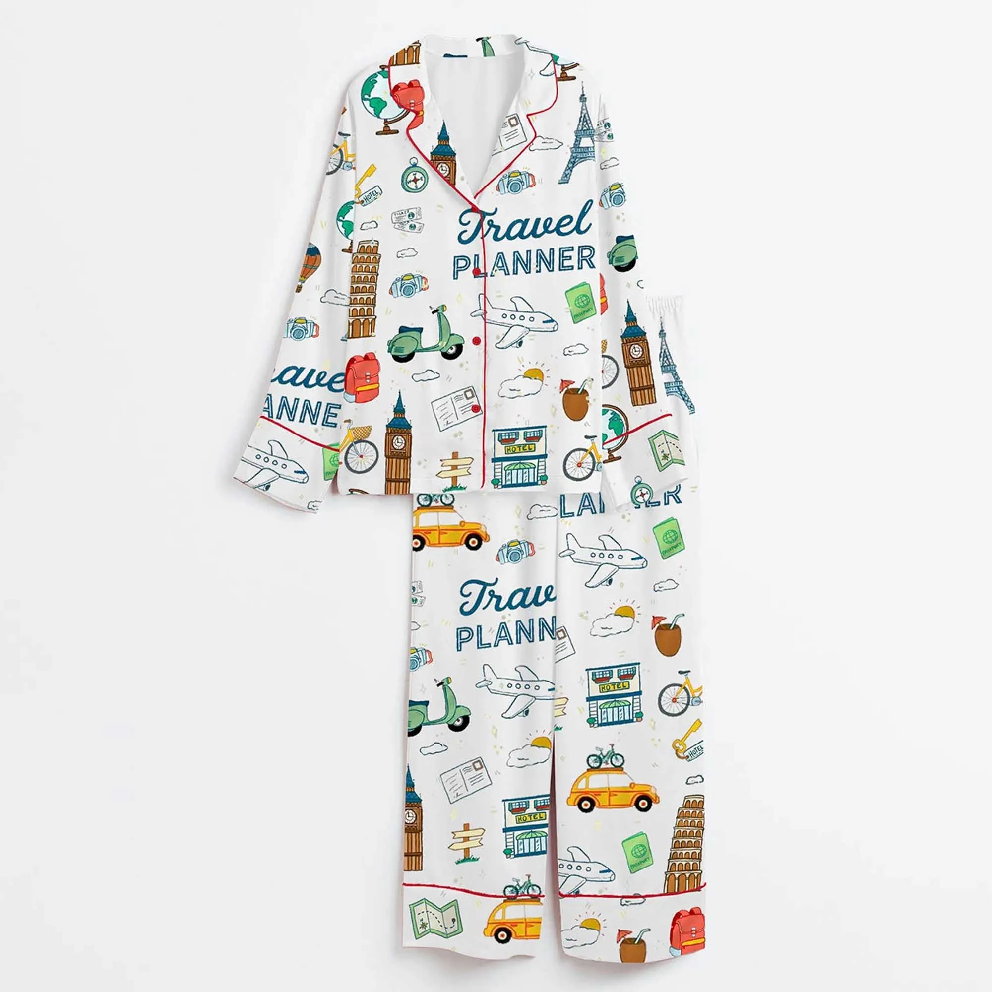 Travel Planner Satin Pajama For Women - Image 2