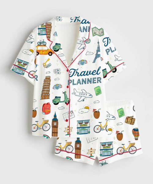 Travel Planner Satin Pajama For Women