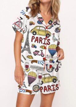 Travel To Paris Pajama Set For Women
