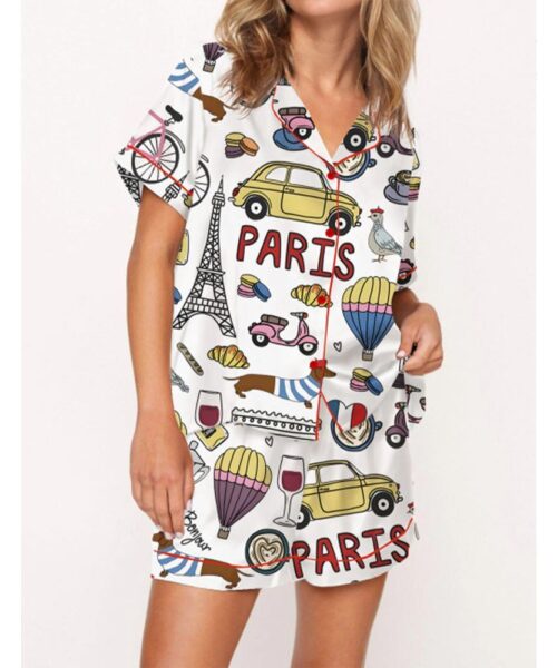 Travel To Paris Pajama Set For Women