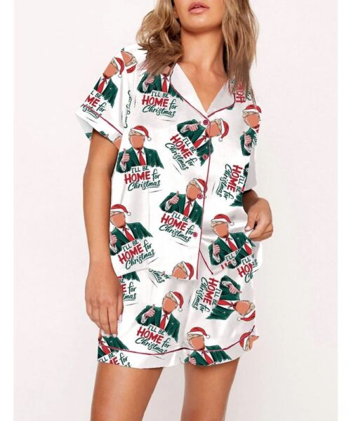 Trump I'll Be Home For Christmas Santa Art Pajama Set