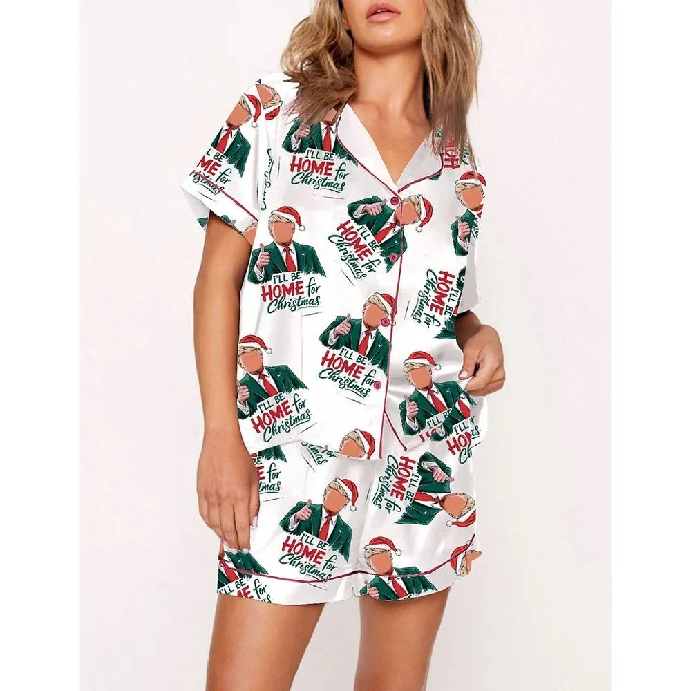 Trump I'll Be Home For Christmas Santa Art Pajama Set