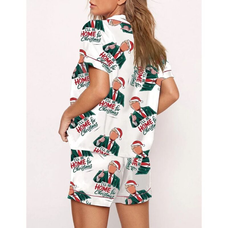 Trump I'll Be Home For Christmas Santa Art Pajama Set - Image 3