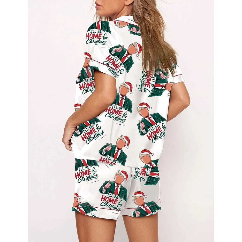 Trump I'll Be Home For Christmas Santa Art Pajama Set - Image 3