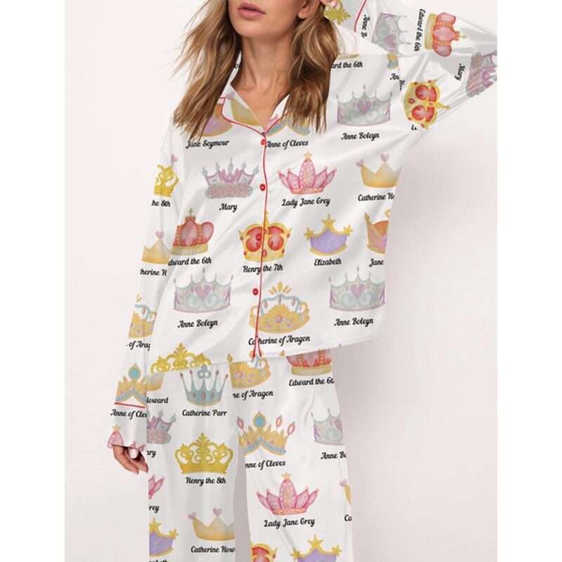 Tudor History Crowns Satin Pajama Set For Women - Image 2
