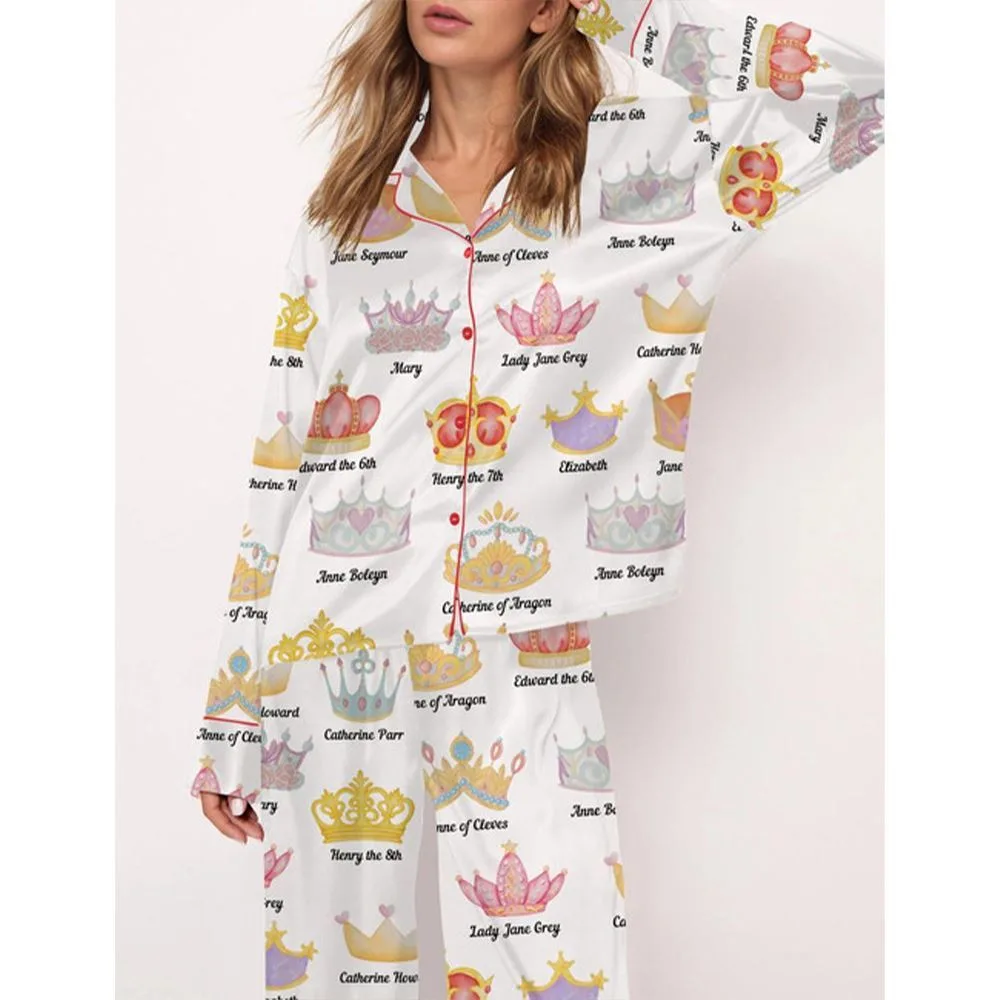 Tudor History Crowns Satin Pajama Set For Women - Image 2