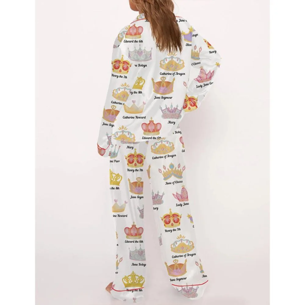 Tudor History Crowns Satin Pajama Set For Women - Image 3