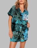 USA Flag Dilapidated Ruins Print Pajama Set